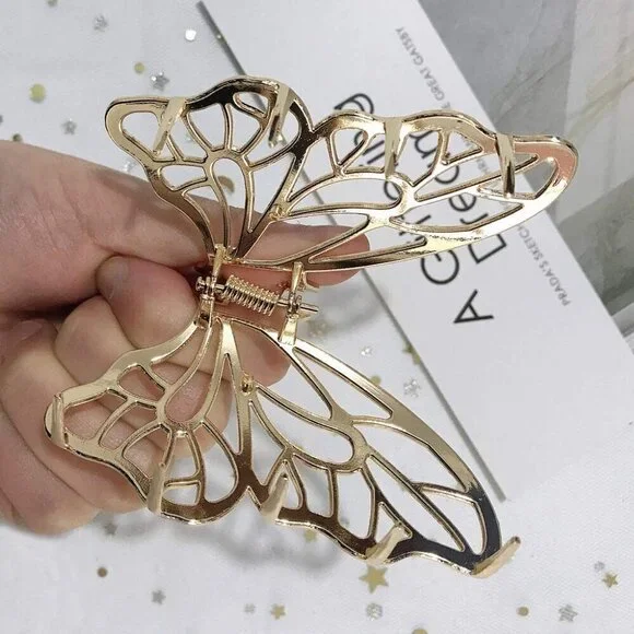 Large Metal Hair Claw Clips, Butterfly Barrette, Non-slip Hollow Jaw Clamp Clips - Picture 3 of 5